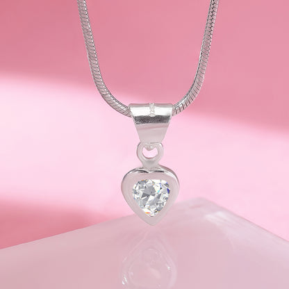 CZ Bezel Set Heart Pendant Chain For Girls – 925 Sterling Silver Rhodium Plated