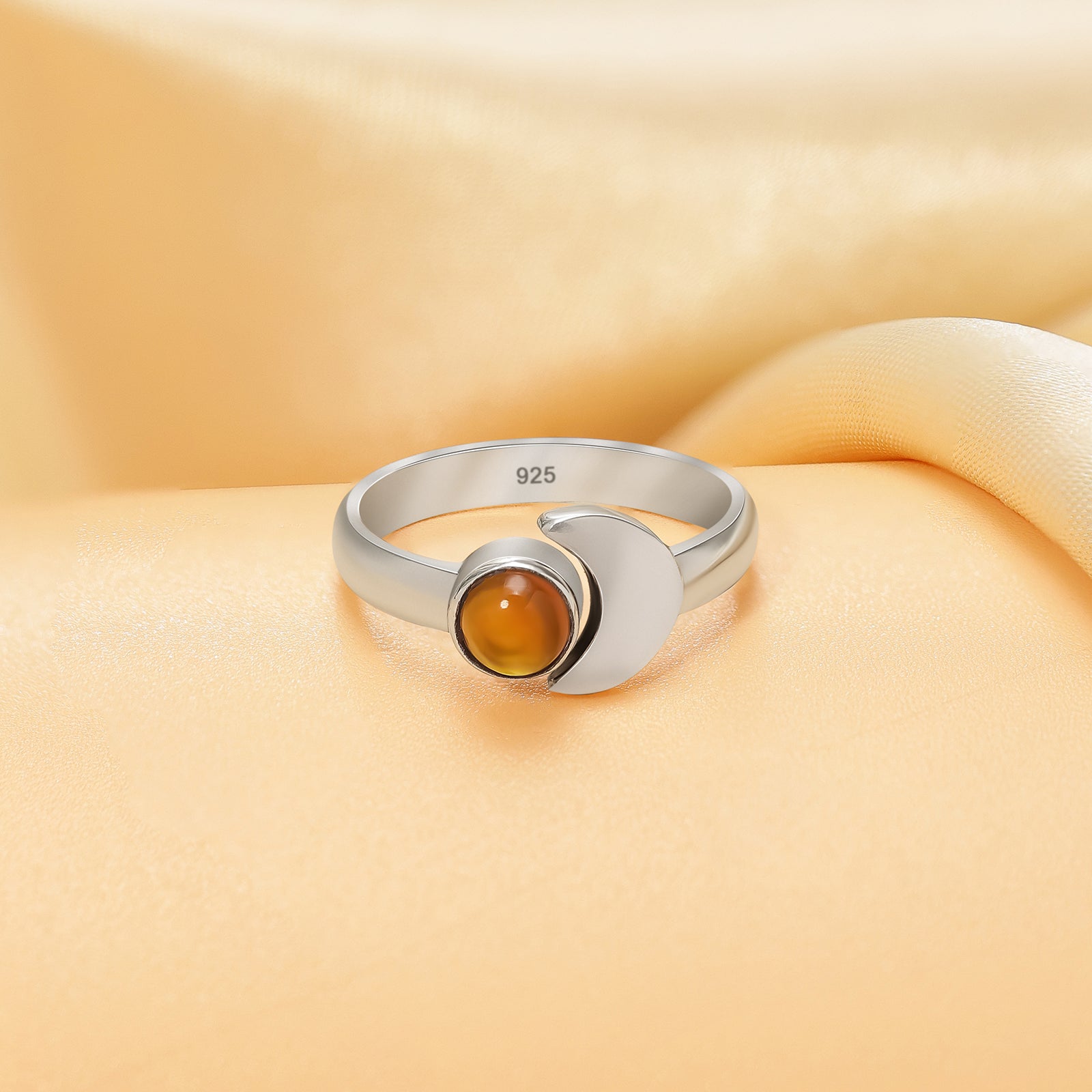 Silver Tiger Eye Stone Moon Ring