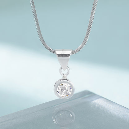 Round CZ Pendant Necklace For Women – 925 Sterling Silver Rhodium Plated