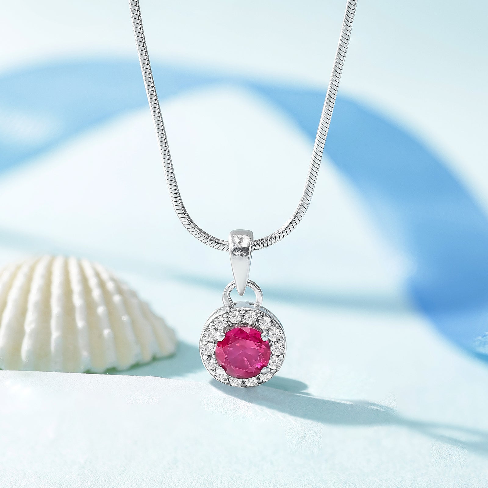 Ruby Red CZ Pendant Chain For Women – 925 Sterling Silver Rhodium Plated