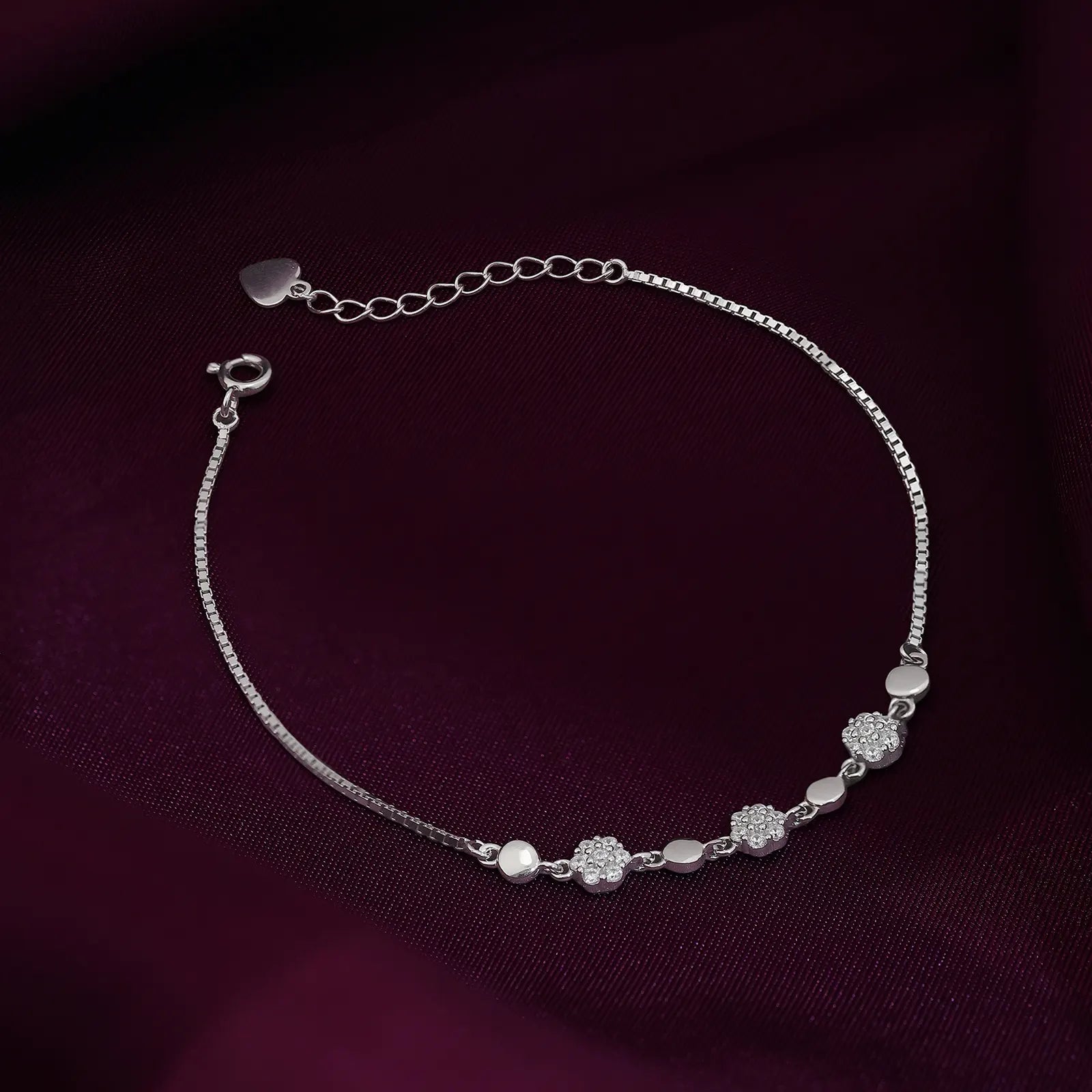 Floral Box Chain Silver Bracelet - Tweov Jewels