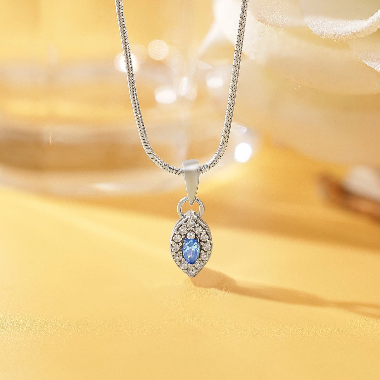 Blue Marquise Pendant Chain For Women – 925 Sterling Silver Rhodium Plated