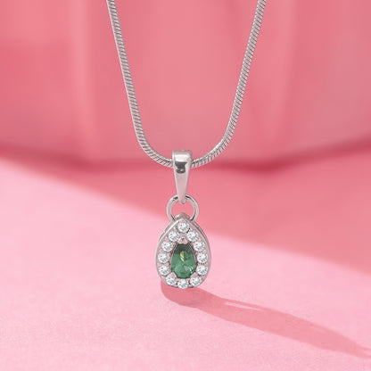 Emerald Pear Cut CZ Pendant Chain For Women – 925 Sterling Silver Rhodium Plated