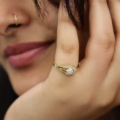 Gold Toned Floral Silver Ring