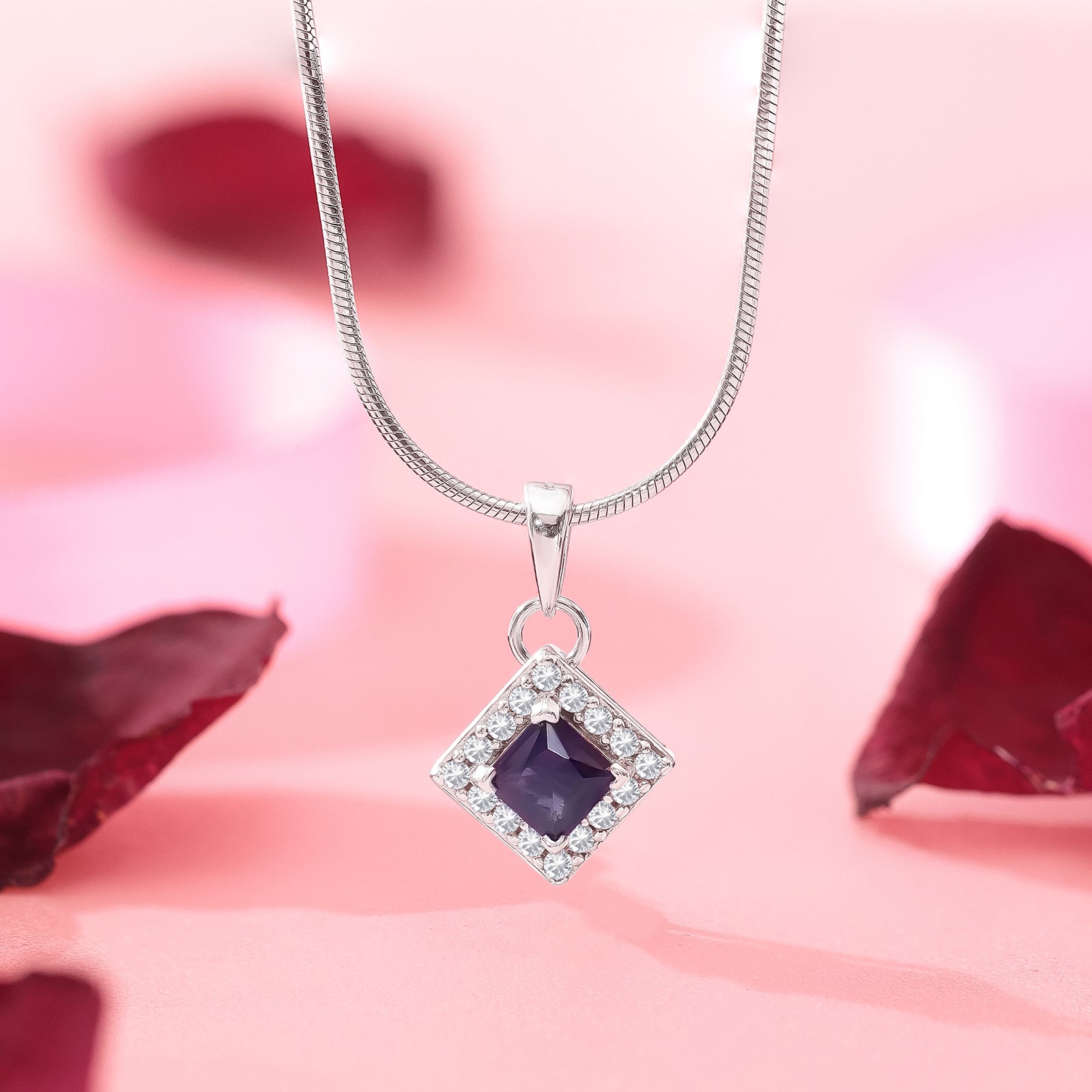 Sapphire Blue CZ Pendant Chain For Women – 925 Sterling Silver Rhodium Plated