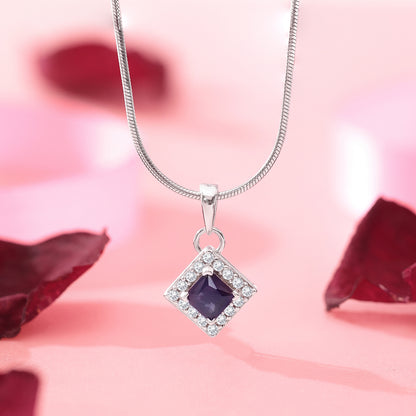 Sapphire Blue CZ Pendant Chain For Women – 925 Sterling Silver Rhodium Plated