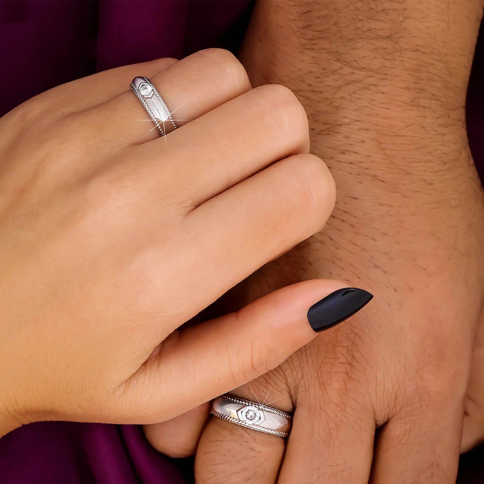 Braided Edge Couple Rings for Men & Women – 925 Sterling Silver Rhodium Plated