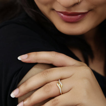 Gold Plated Designer CZ Floral Silver Finger Ring
