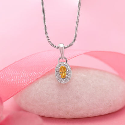 Yellow Oval Cut CZ Pendant Chain For Women – 925 Sterling Silver Rhodium Plated