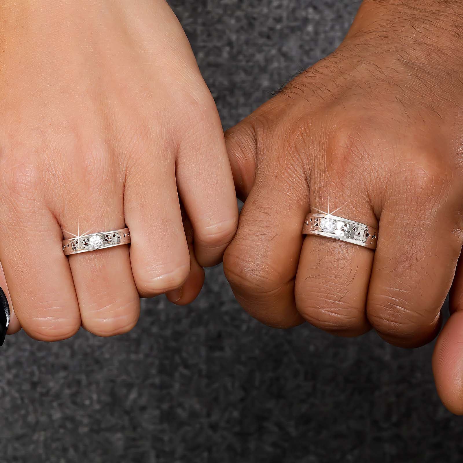 Shard Texture Couple Rings for Men & Women – 925 Sterling Silver Rhodium Plated