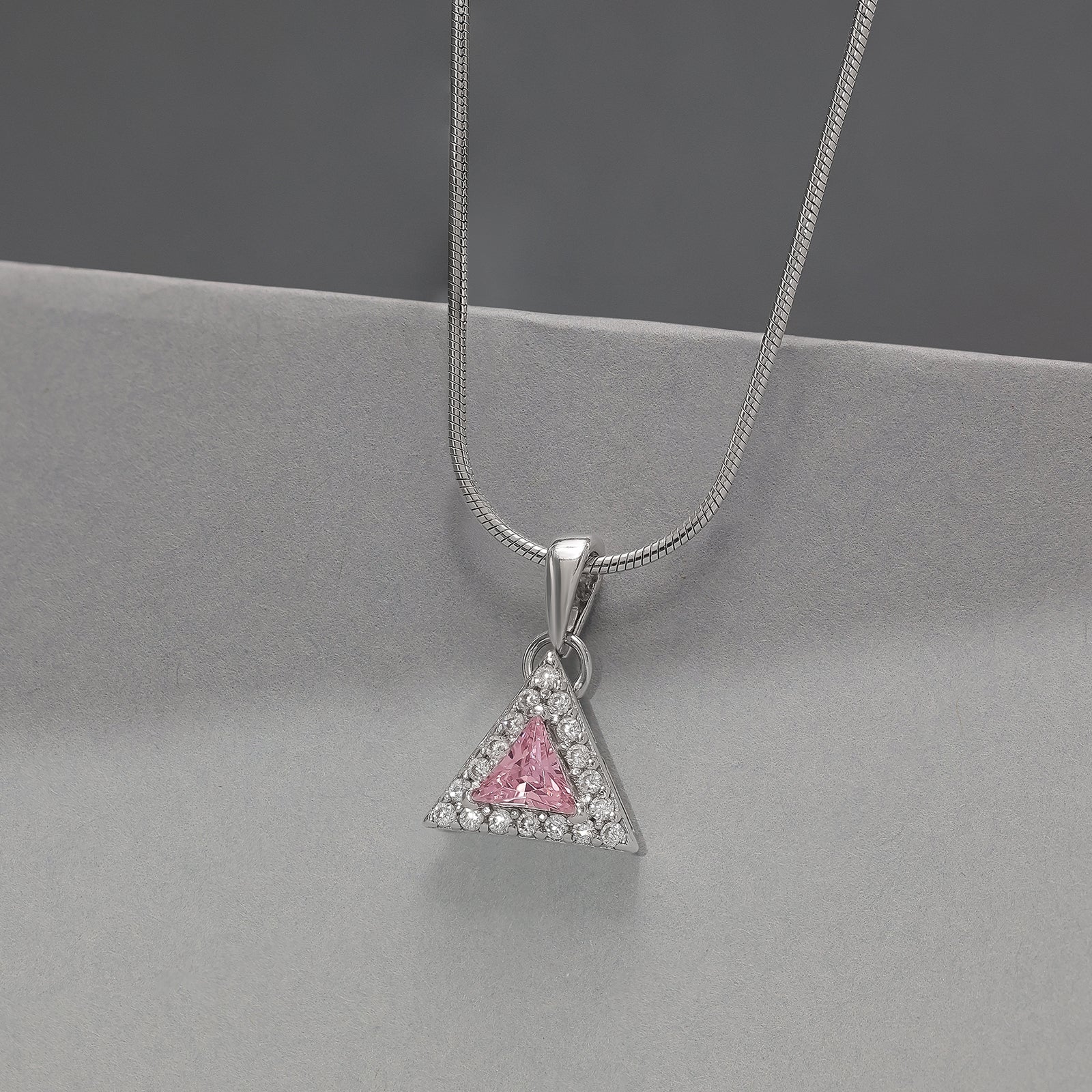 Pink Trillion Cut Pendant Chain For Women – 925 Sterling Silver Rhodium Plated