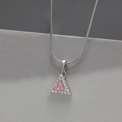 Pink Trillion Cut Pendant Chain For Women – 925 Sterling Silver Rhodium Plated