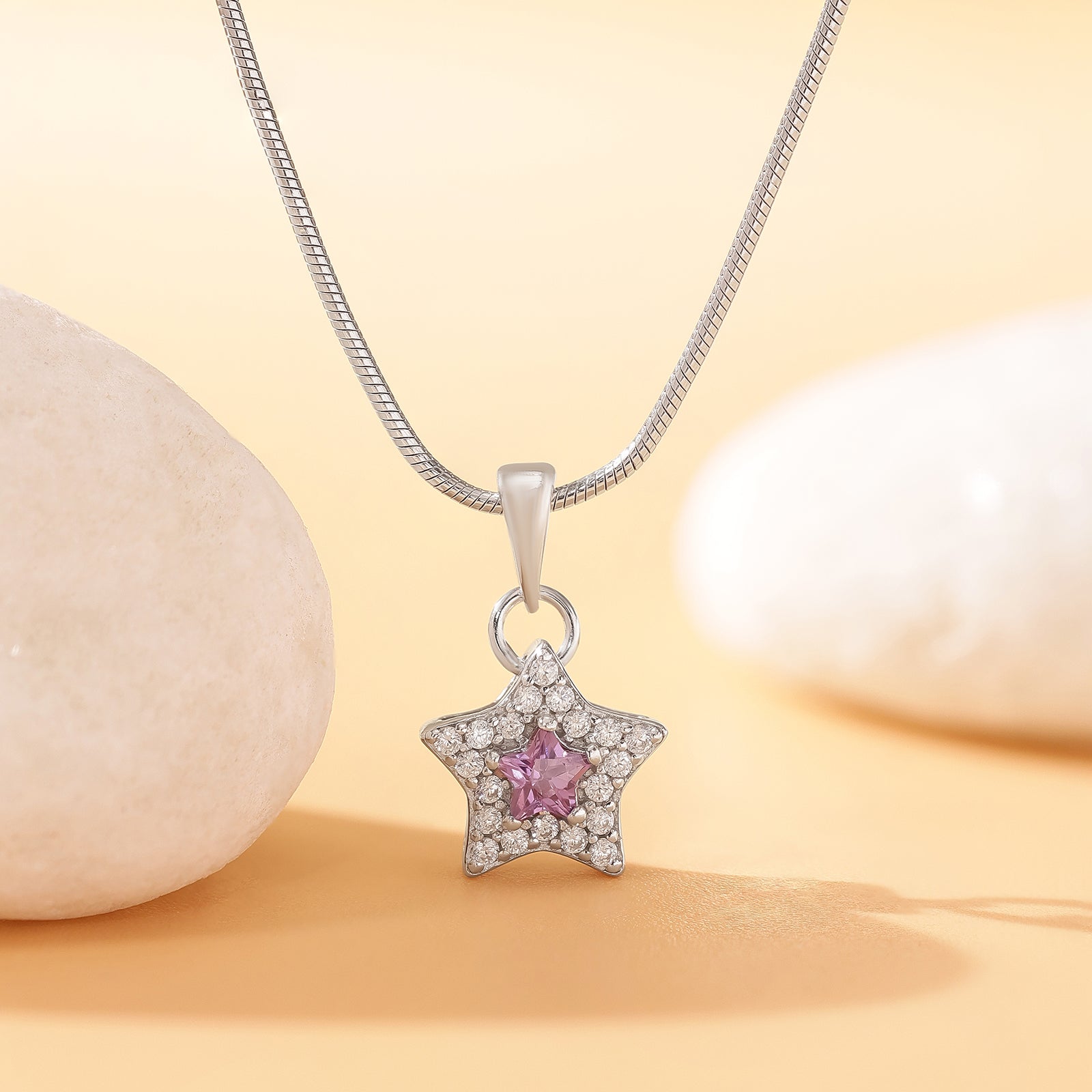Purple Star CZ Pendant Chain For Women – 925 Sterling Silver Rhodium Plated