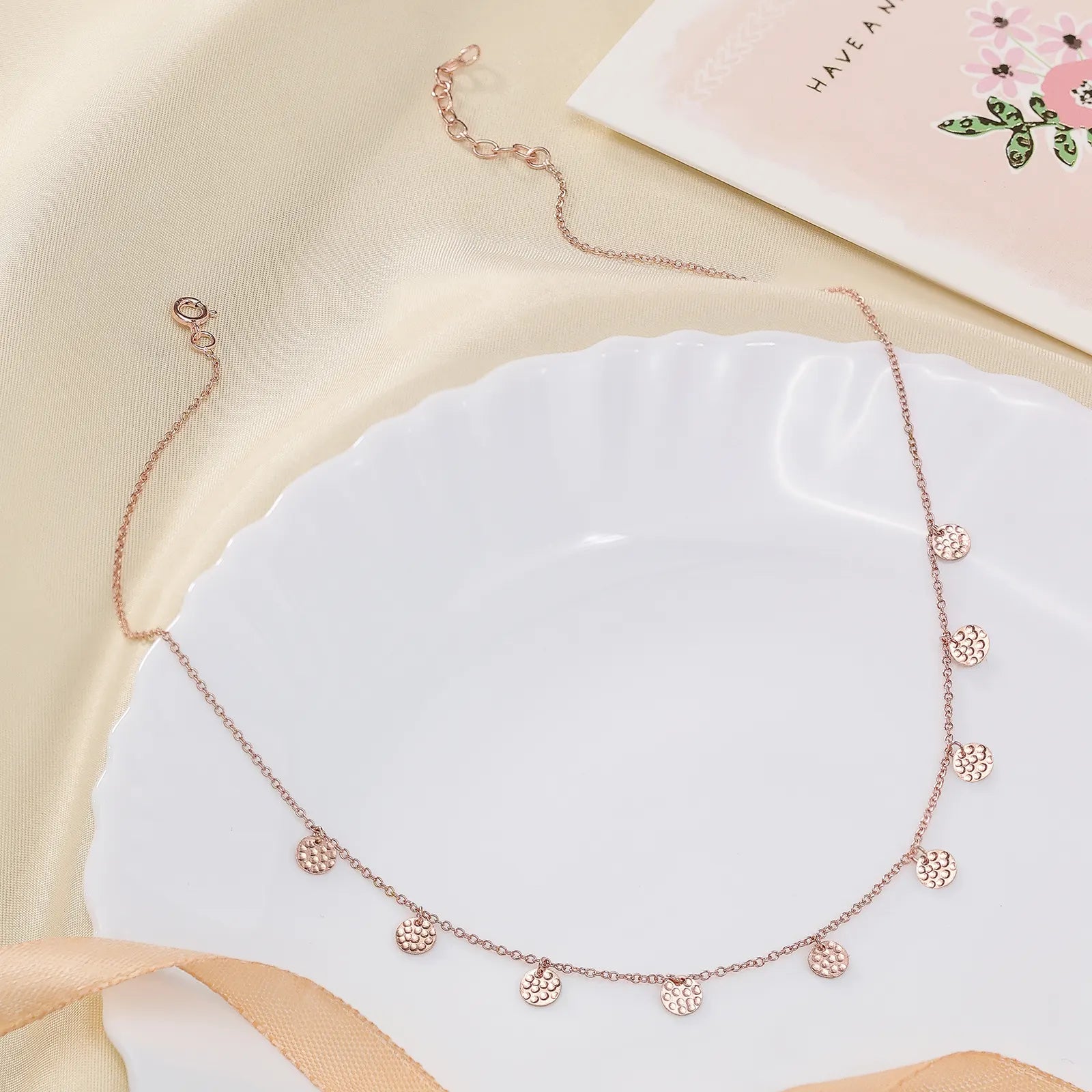 Rose Gold Plated Circular Charm Rope Chain - Tweov Jewels