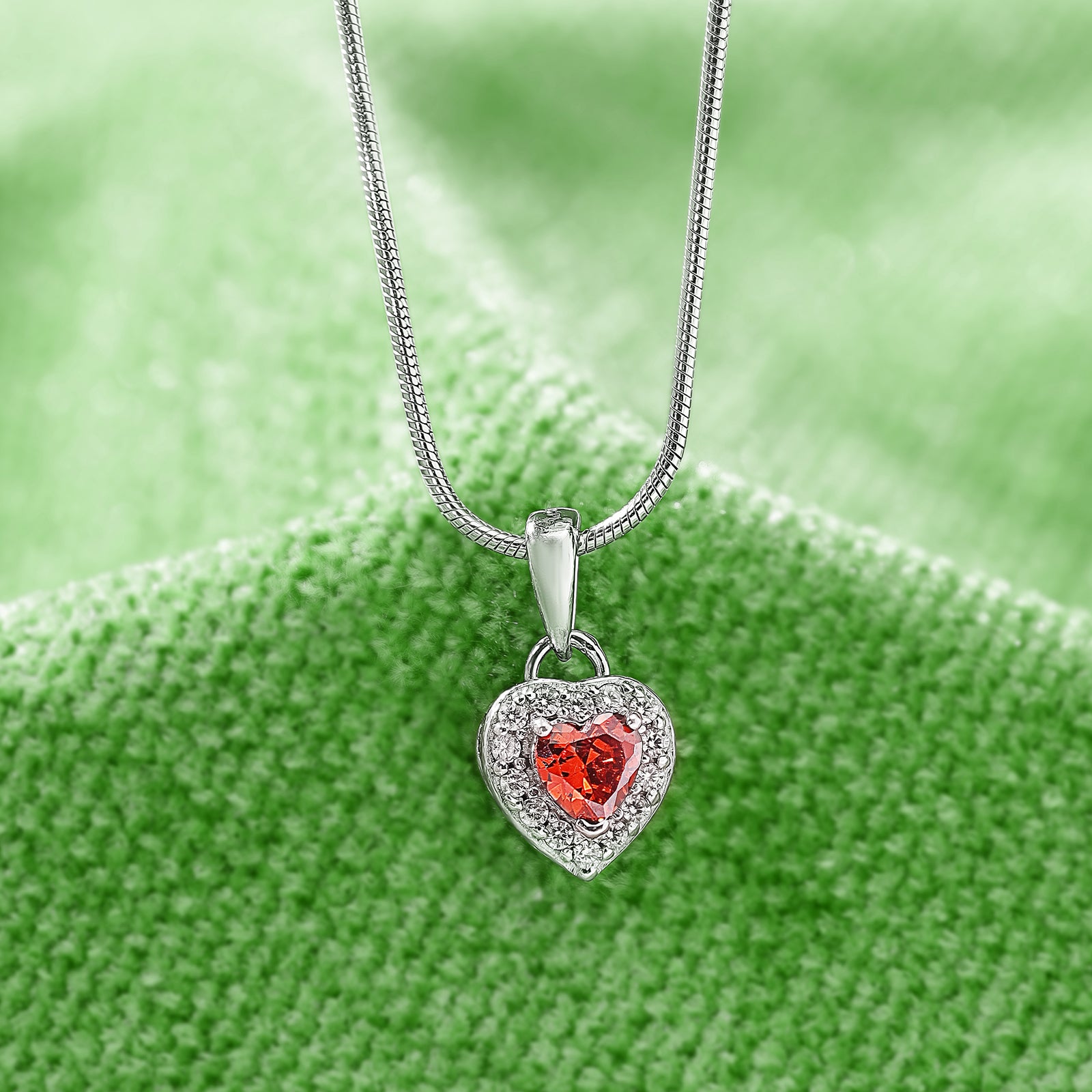 Ruby Red Heart Pendant Chain For Women – 925 Sterling Silver Rhodium Plated