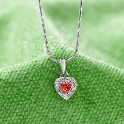 Ruby Red Heart Pendant Chain For Women – 925 Sterling Silver Rhodium Plated