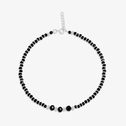 Black Crystal Beaded Silver Anklet - Tweov Jewels