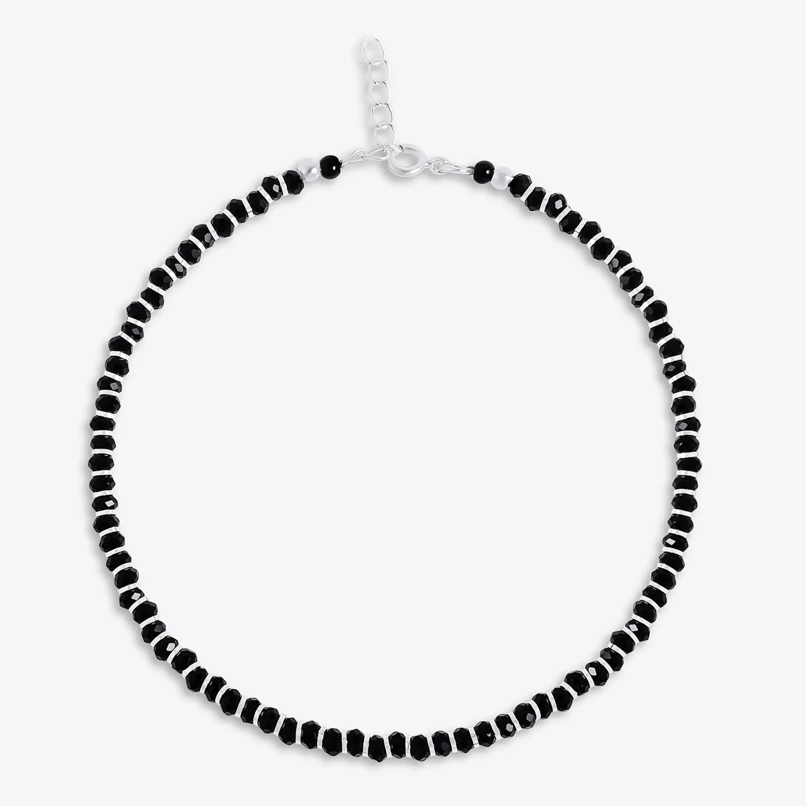 Black Beads Silver Anklet - Tweov Jewels