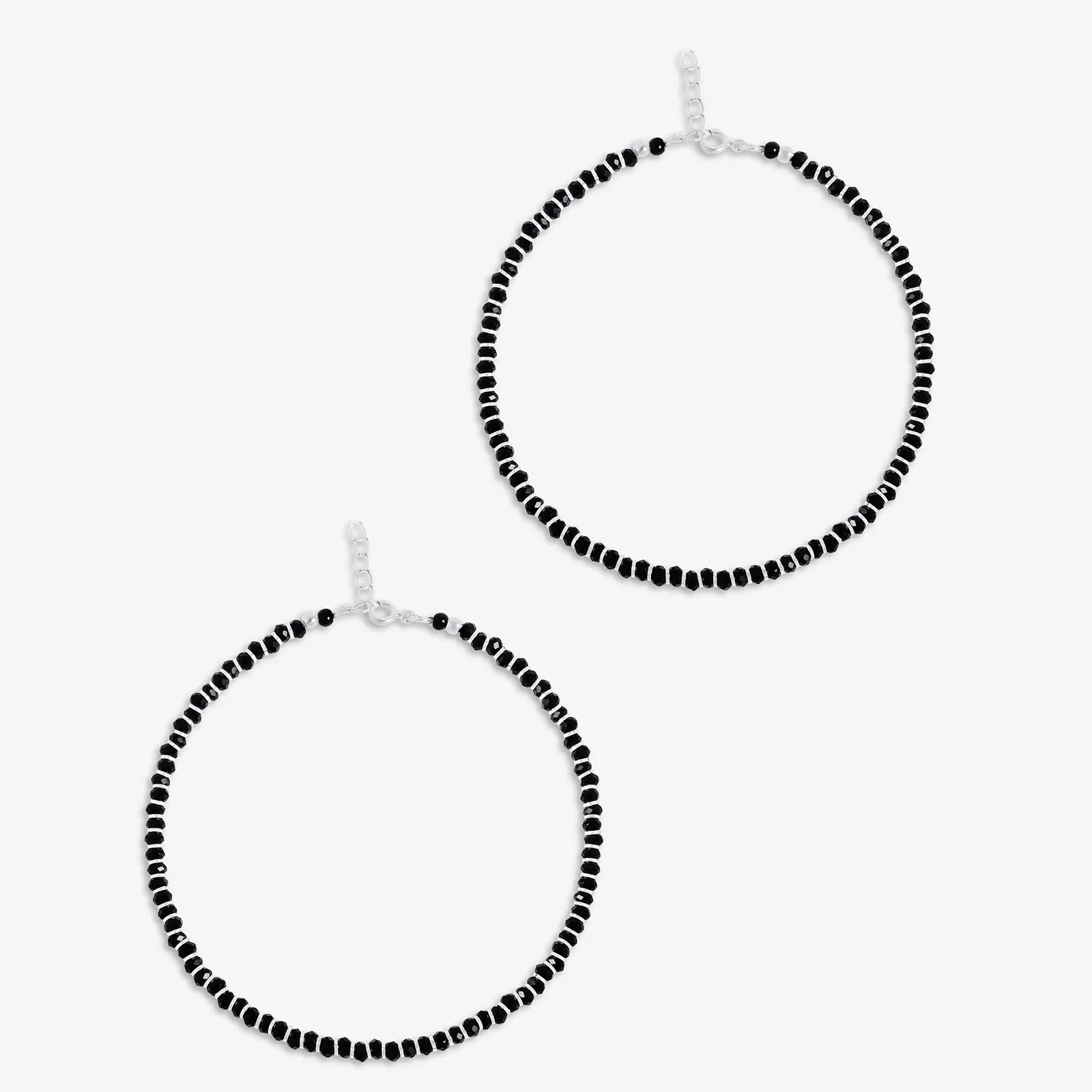 Black Beads Silver Anklet - Tweov Jewels