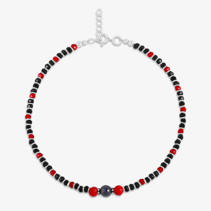 Ruby & Black Beads Silver Anklets - Tweov Jewels