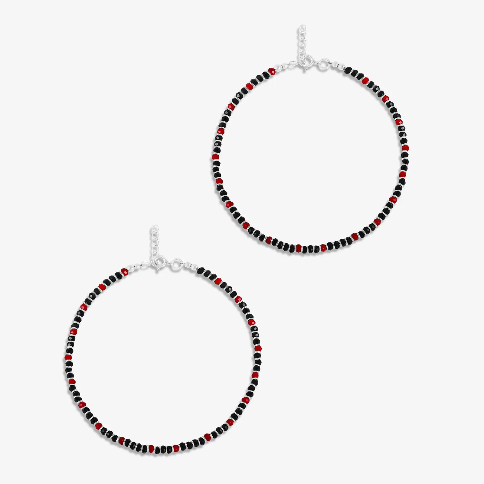 Trendy Red & Black Beads Silver Anklet - Tweov Jewels