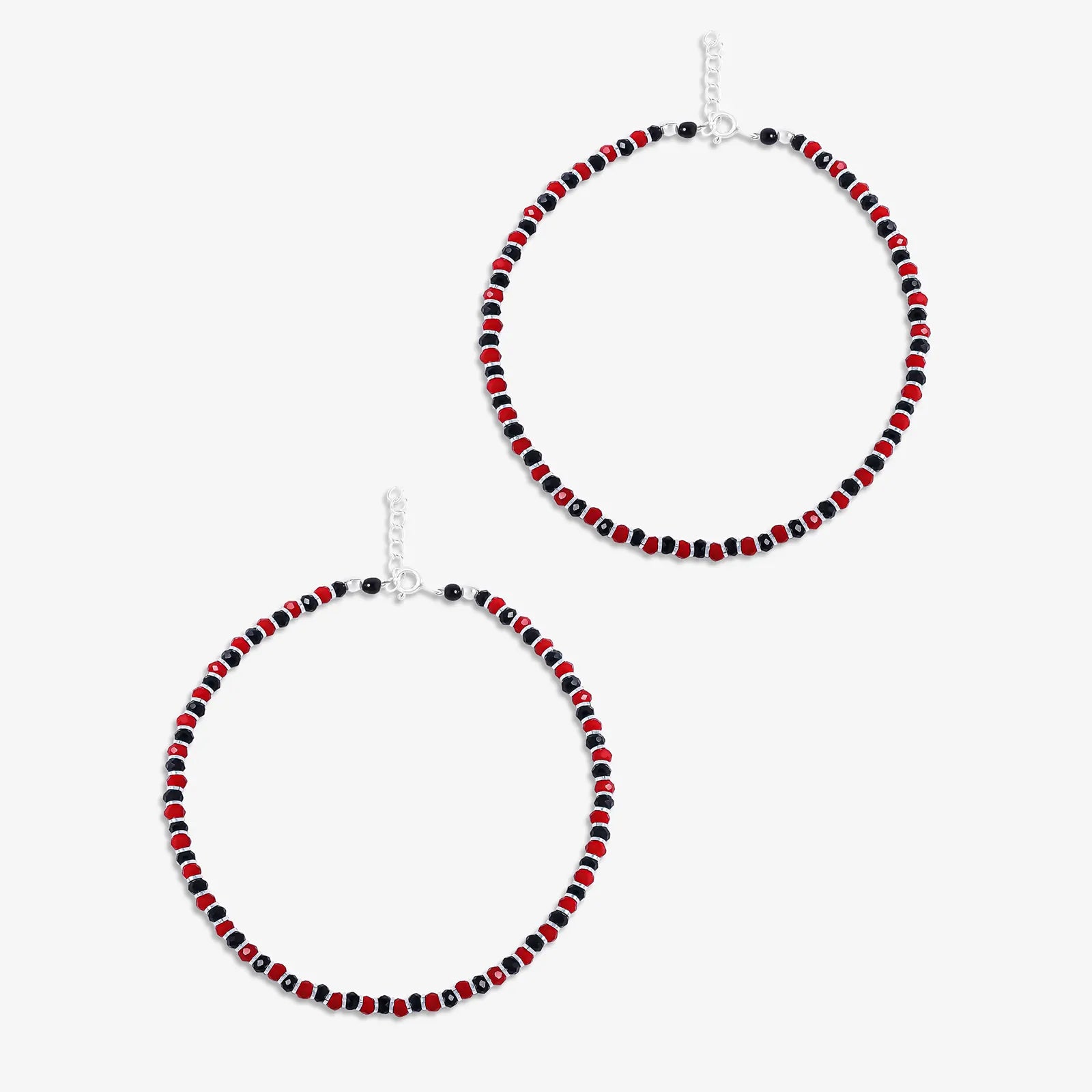Red & Black Beads Silver Anklet - Tweov Jewels