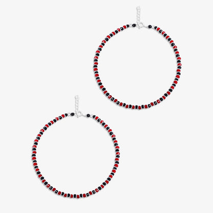 Red & Black Beads Silver Anklet - Tweov Jewels