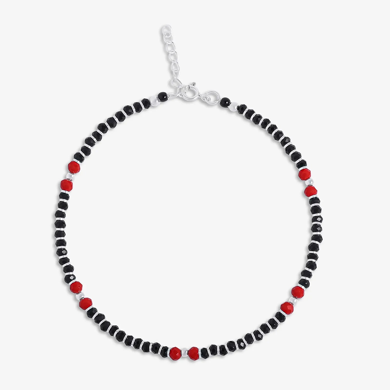 Beaded Red & Black Silver Anklet - Tweov Jewels