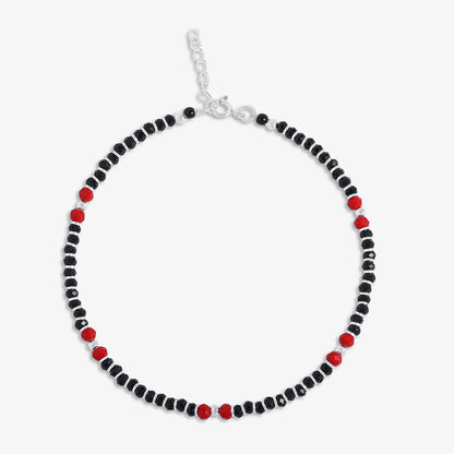Beaded Red & Black Silver Anklet - Tweov Jewels