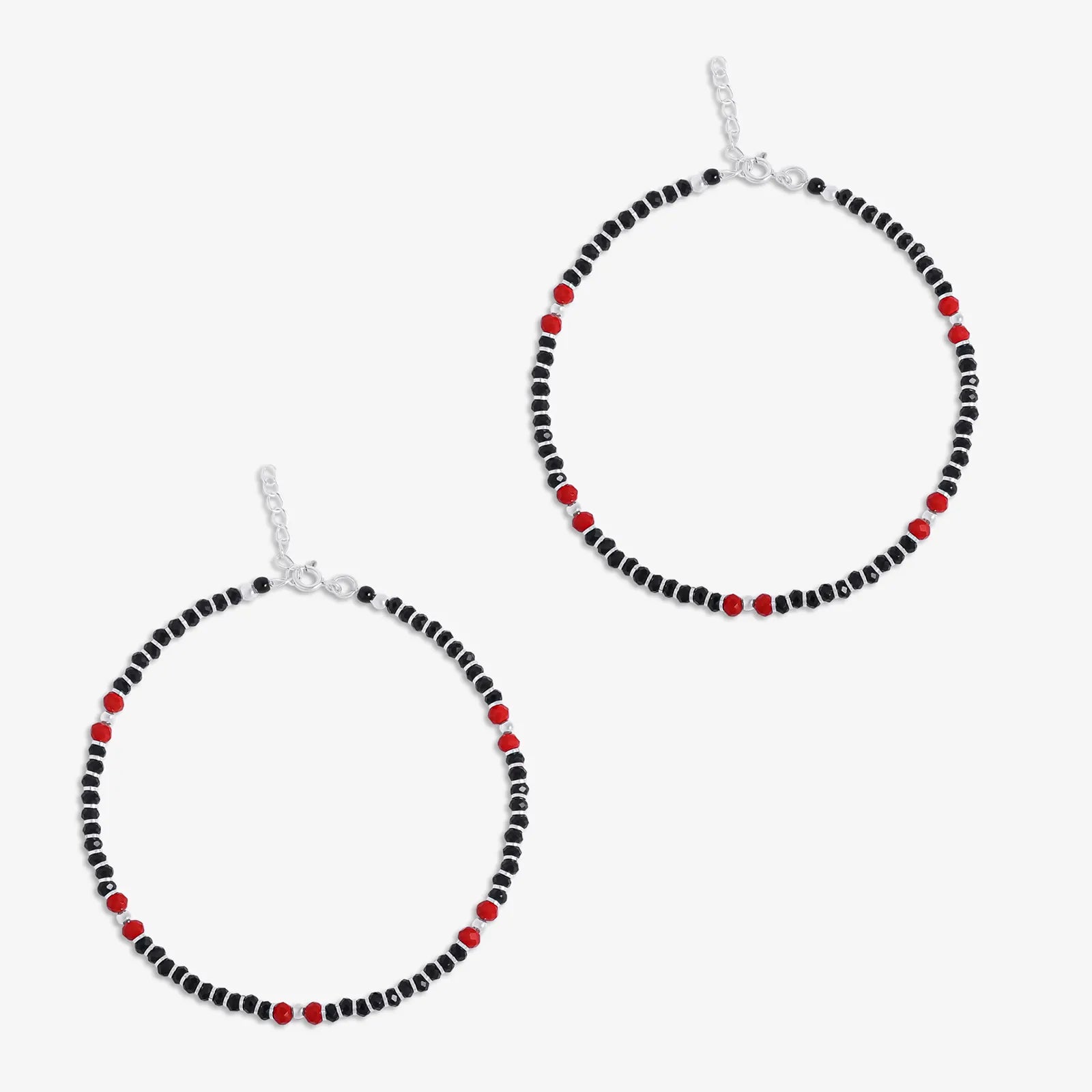 Beaded Red & Black Silver Anklet - Tweov Jewels