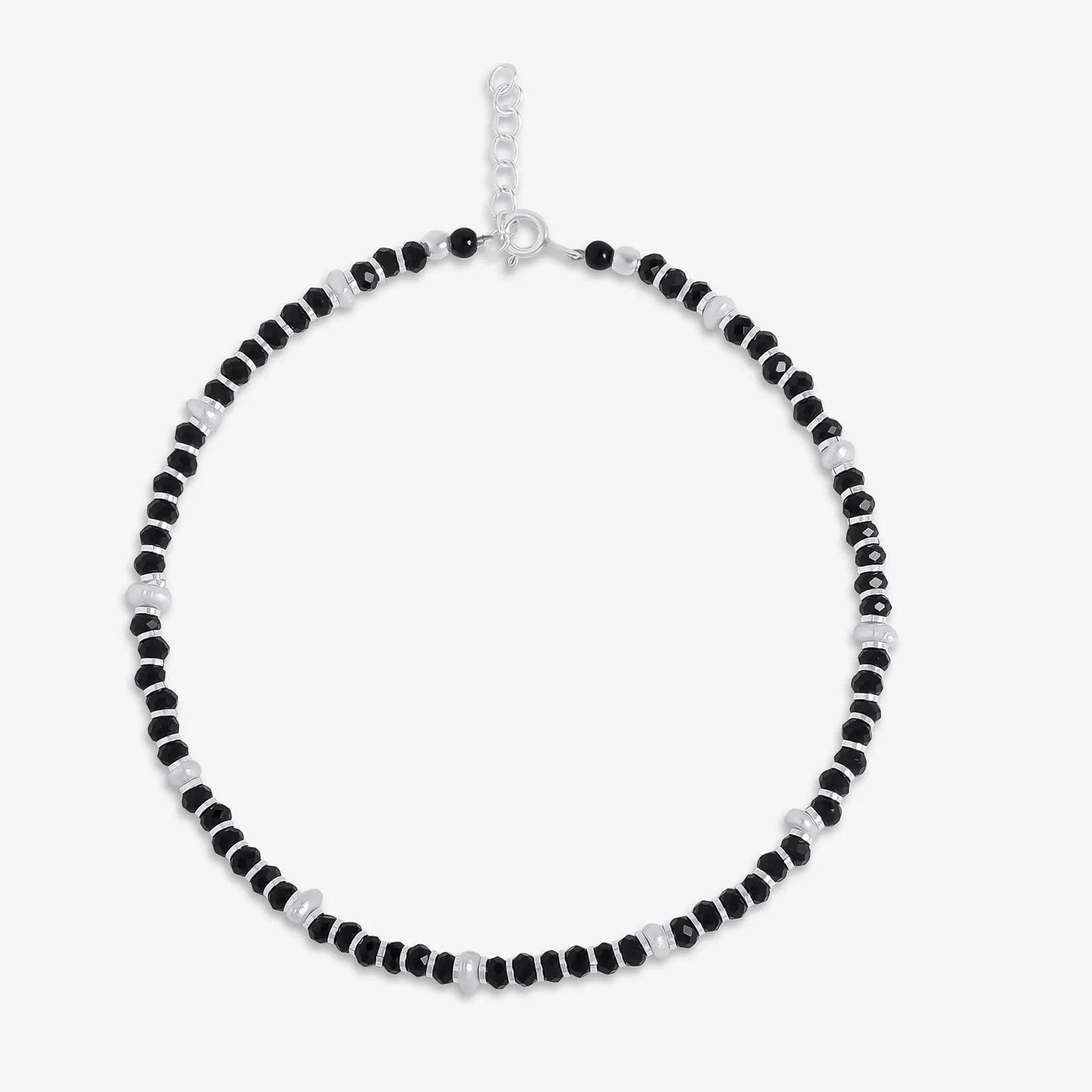 Classy White and Black Beads Silver Anklet - Tweov Jewels
