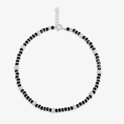 Classy White and Black Beads Silver Anklet - Tweov Jewels