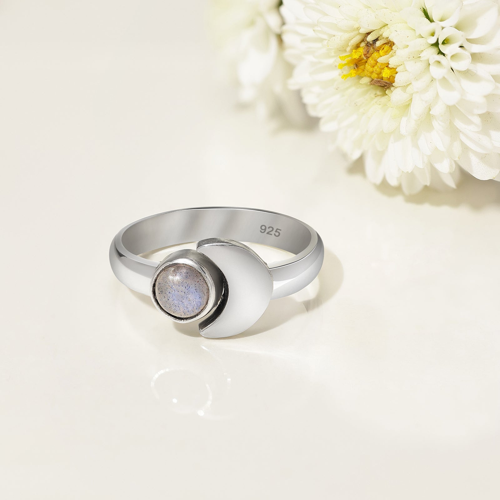 Crescent Moonstone Silver Ring