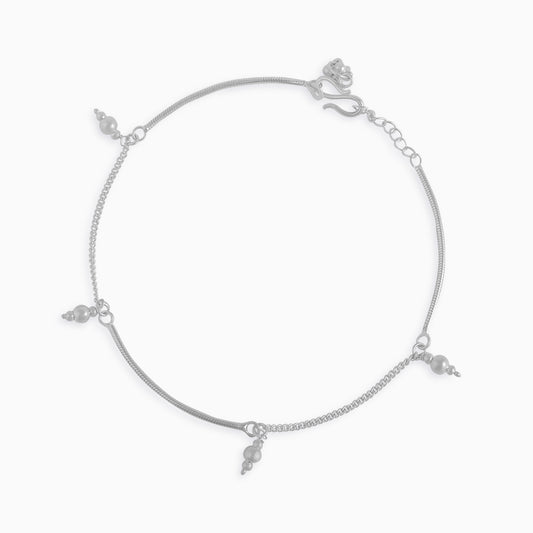 925 Sterling Silver Dangling Ball Silver Anklet - Tweov Jewels
