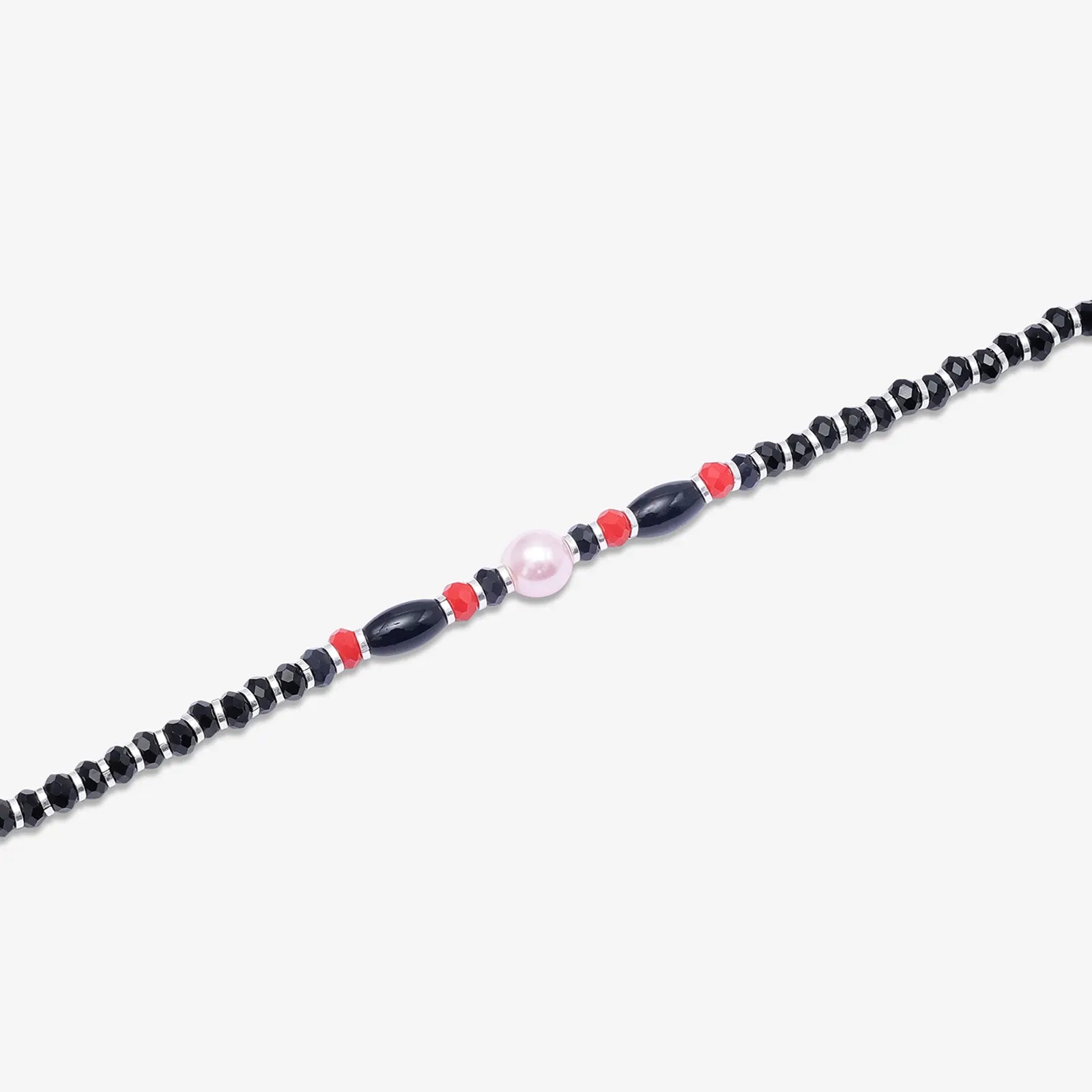 Pearl Charm & Red Black Beads Silver Anklet - Tweov Jewels