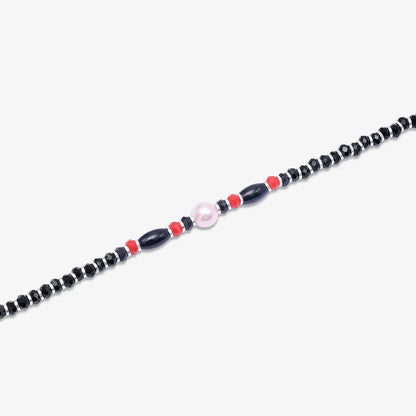Pearl Charm & Red Black Beads Silver Anklet - Tweov Jewels