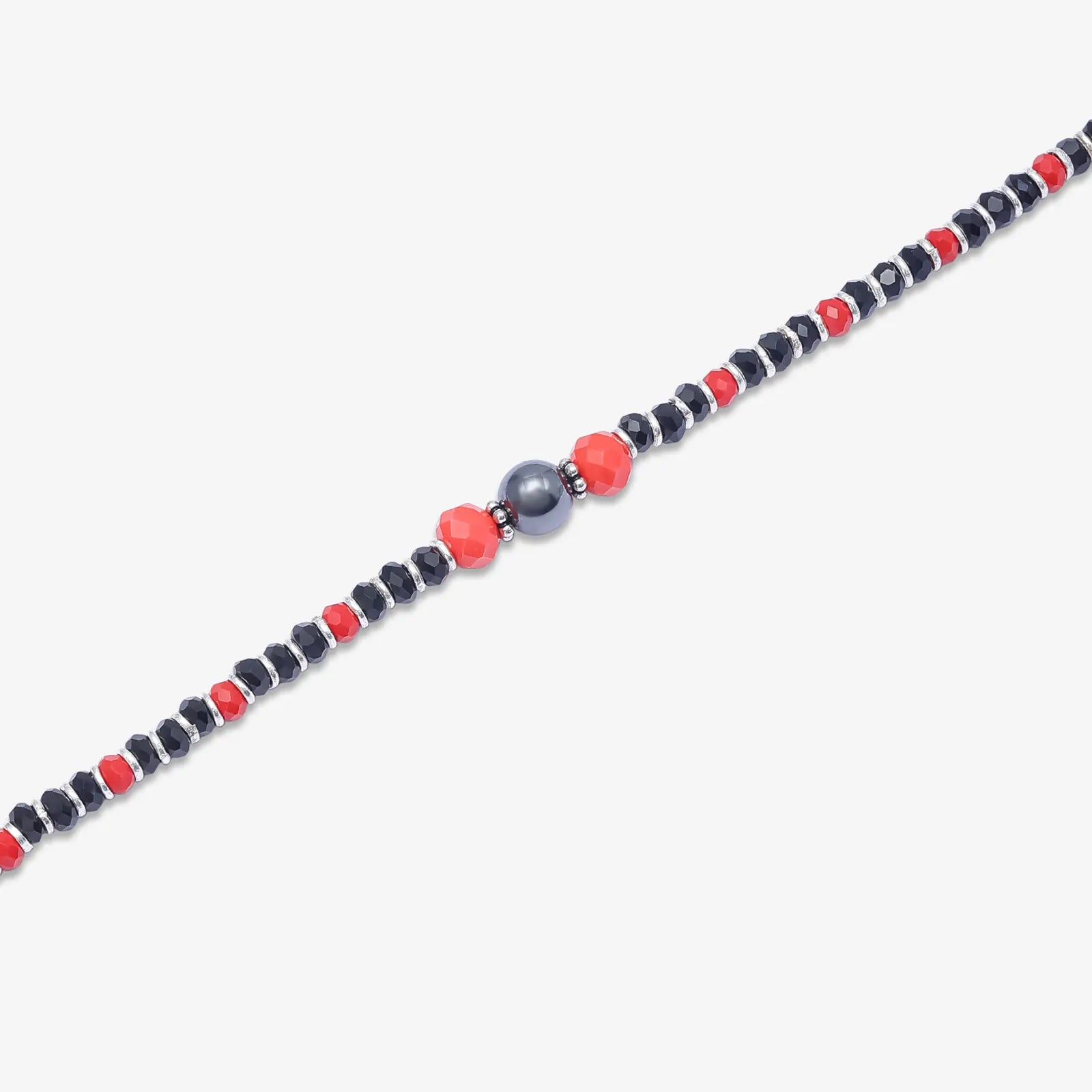 Ruby & Black Beads Silver Anklets - Tweov Jewels