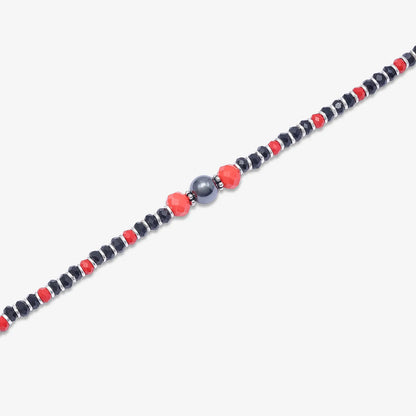 Ruby & Black Beads Silver Anklets - Tweov Jewels