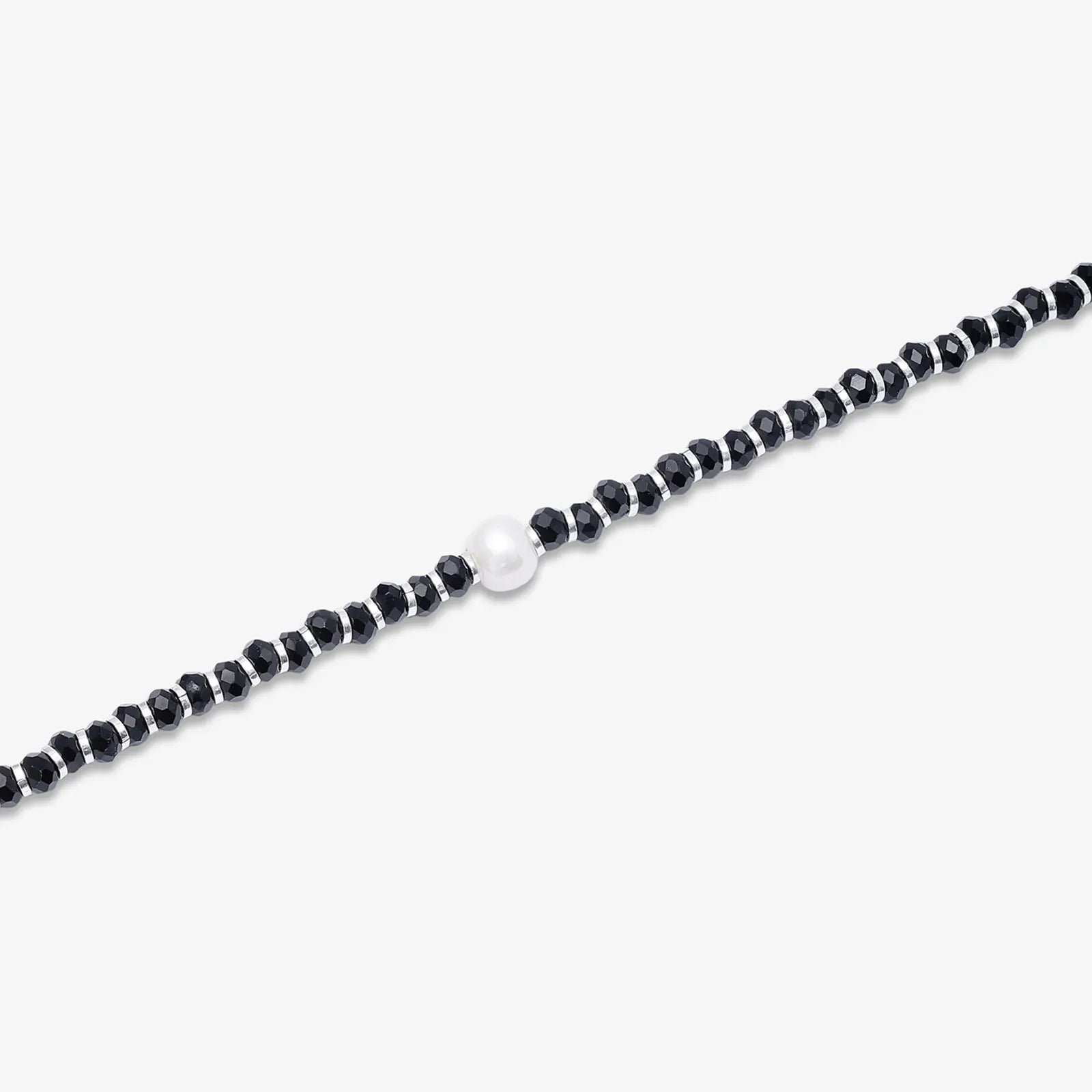 Shiny Pearl & Black Beads Silver Anklet - Tweov Jewels