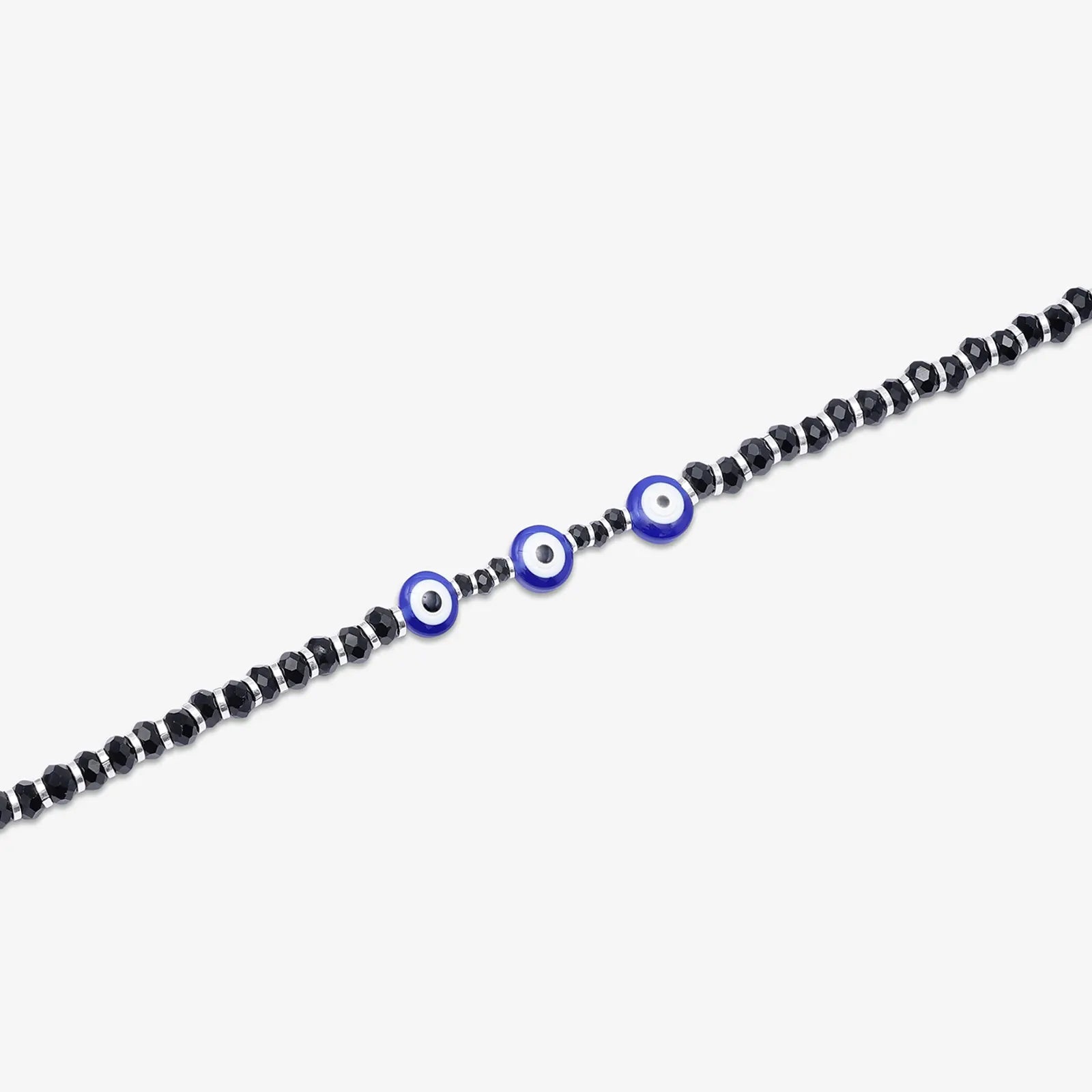 Nazariya Evil Eye Black Beads Silver Anklet - Tweov Jewels