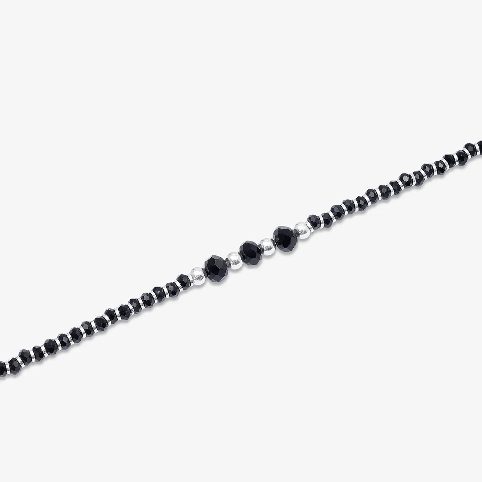 Black Crystal Beaded Silver Anklet - Tweov Jewels