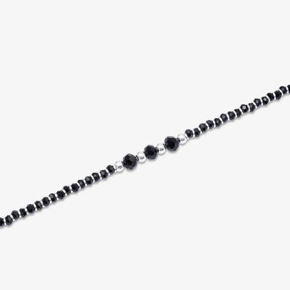 Black Crystal Beaded Silver Anklet - Tweov Jewels