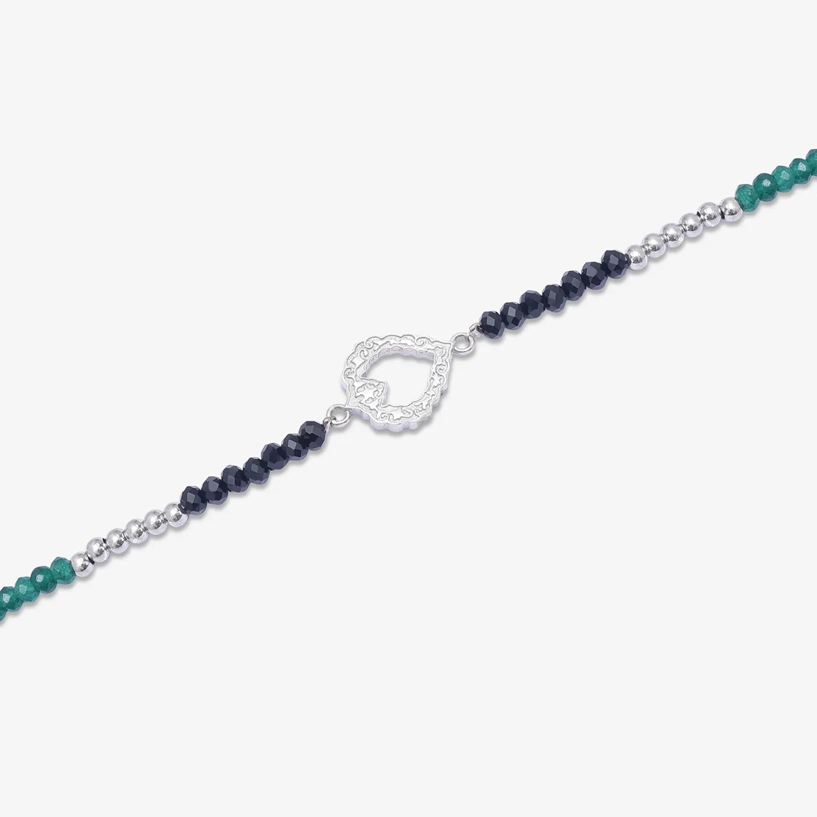 Black-Green Crystal Beaded Silver Heart Anklet - Tweov Jewels