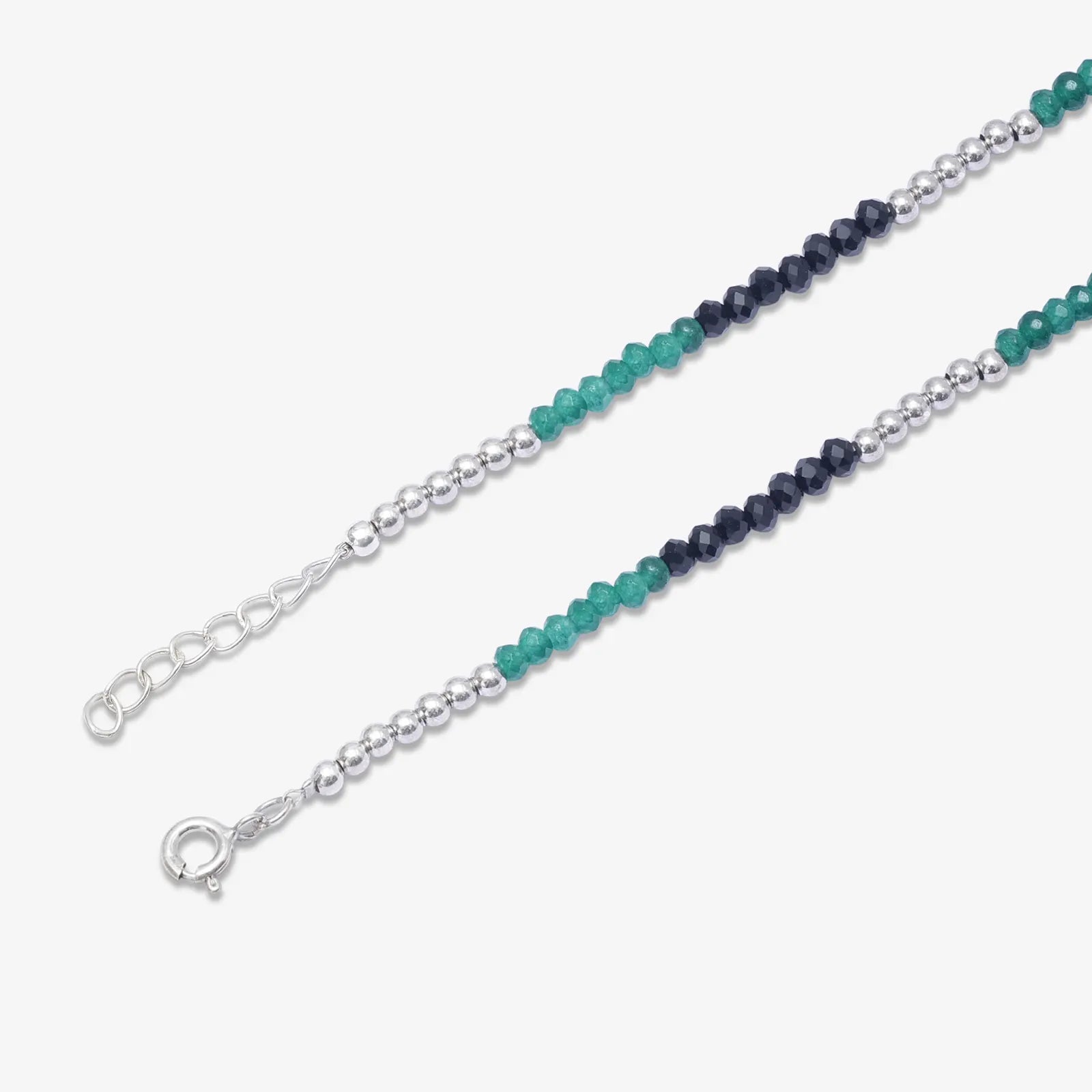 Black-Green Crystal Beaded Silver Heart Anklet - Tweov Jewels