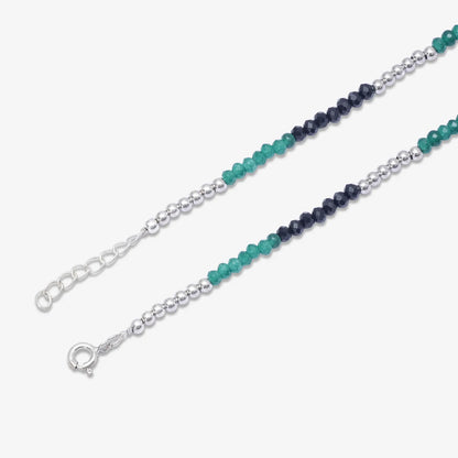 Black-Green Crystal Beaded Silver Heart Anklet - Tweov Jewels