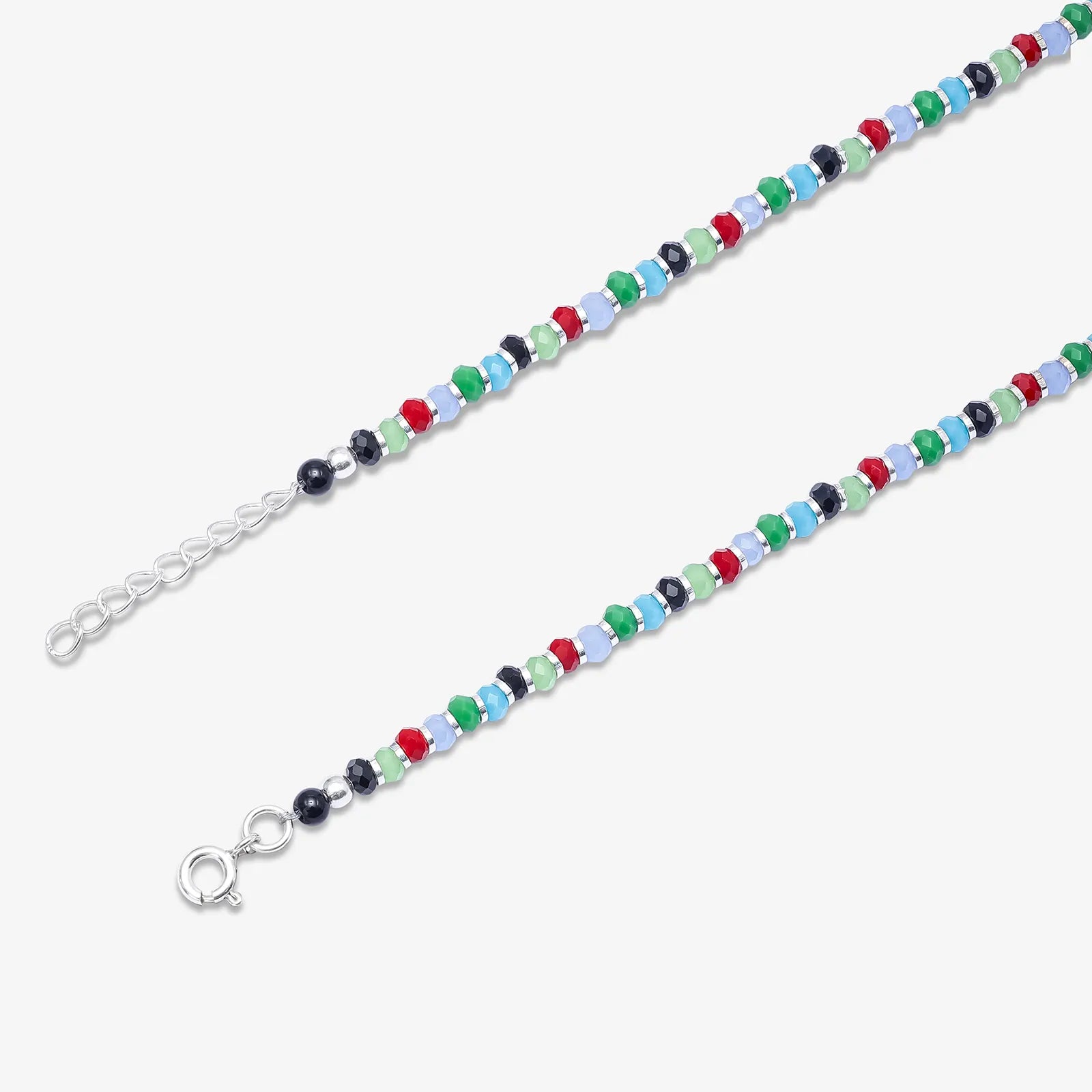 Multicolor Crystal Beads Silver Anklet - Tweov Jewels