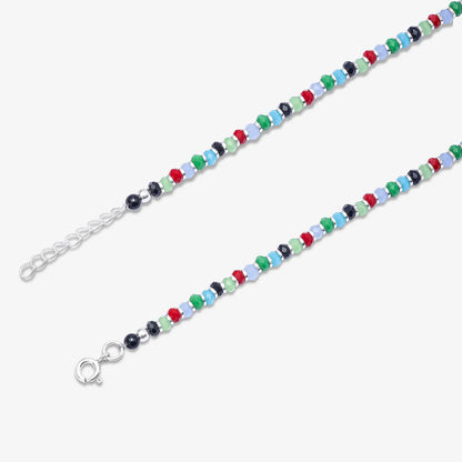 Multicolor Crystal Beads Silver Anklet - Tweov Jewels