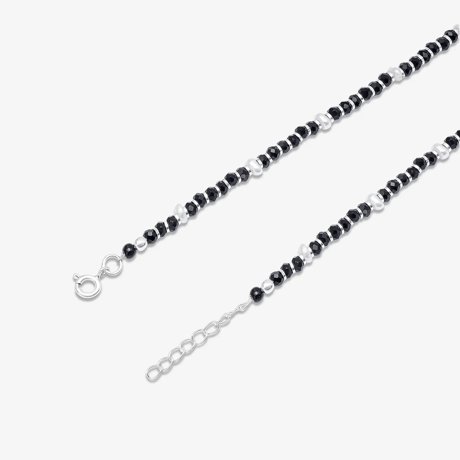 Classy White and Black Beads Silver Anklet - Tweov Jewels