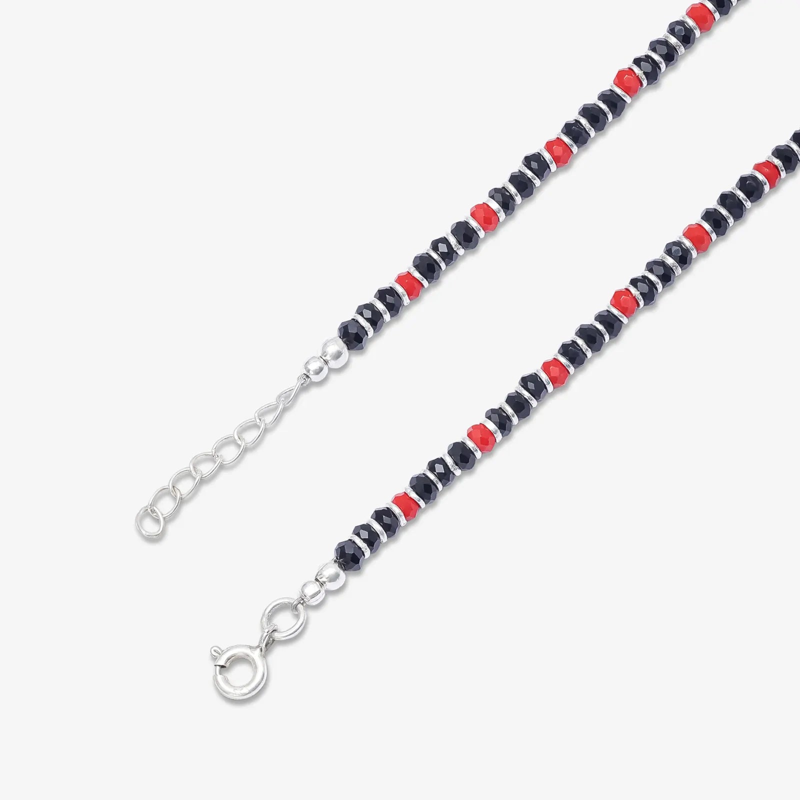 Ruby & Black Beads Silver Anklets - Tweov Jewels