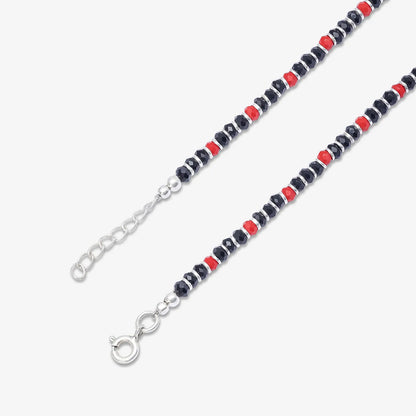 Ruby & Black Beads Silver Anklets - Tweov Jewels